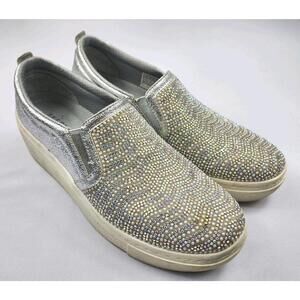 Skechers Womens 9.5 M Rhinestone Slip-on Loafers Gold Silver Sparkled Shoes